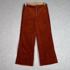 Anthropologie Burn Orange Harrison Wide Leg Corduroy Crop Pants Size 4